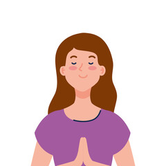 meditating woman on white background
