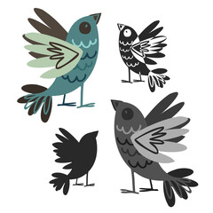 Isolated black and white vector design with silhouettes of cute birds on white
