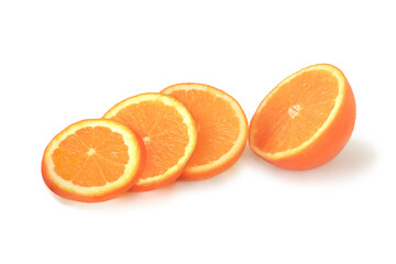 Orange cut into slices isolated on white