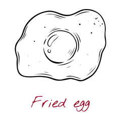 Vector sketch illustration of fried egg drawing isolated on white. Engraved style. natural business. Vintage, retro object for menu, label, recipe, product packaging