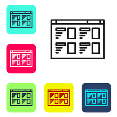 Obraz premium Black line Online play video icon isolated on white background. Film strip with play sign. Set icons in color square buttons. Vector Illustration.