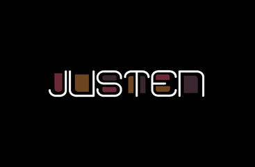Justen Name Art in a Unique Contemporary Design in Java Brown Colors