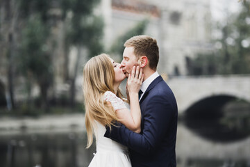 Close up of a nice young wedding couple