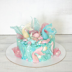 Mermaid fondant cake with rice paper decoration