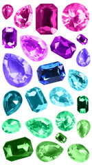 Set of different bright gemstones isolated on white
