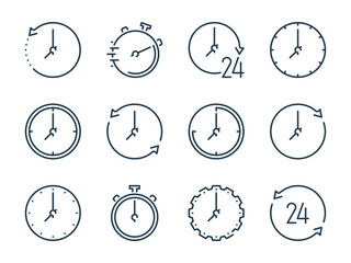 Time related vector line icons. Clock outline icon set.