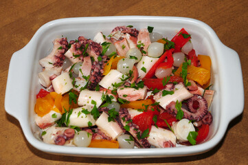 healthy octopus salad. close up