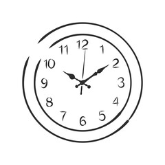 Wall clock in a line drawn style on a white background, wall clock, vector sketch illustration