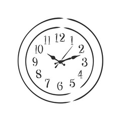 Wall clock in a line drawn style on a white background, wall clock, vector sketch illustration