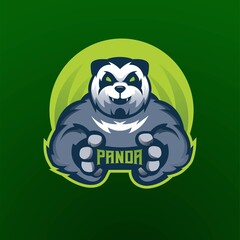 Panda athletic club vector logo concept isolated on green background for badge, emblem and t shirt printing. Modern sport team mascot badge design.