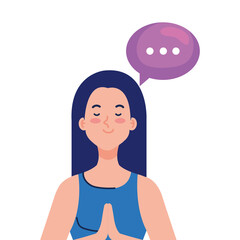 meditating woman with speech bubble on white background vector illustration design