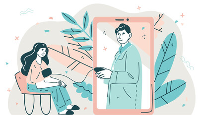 Multidisciplinary, multifunctional hospital concept. Online healthcare clinic visit first aid planner website concept. Medical staff and online medical help app or website. 