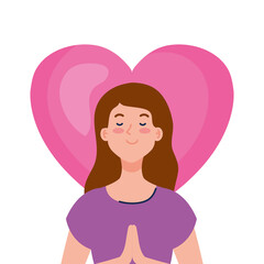 meditating woman with heart on background vector illustration design