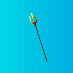 Vector illustration af a realistic golden shining trident on the blue background