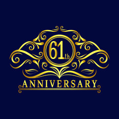 61 years Anniversary logo, luxurious 61th Anniversary design celebration.

