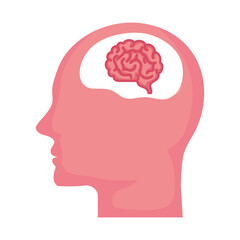 silhouette of human profile with brain, on white background vector illustration design