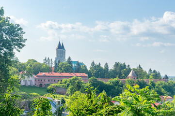 Panoramic view of the fortified Benedictine abbey in Jaroslaw, Poland.