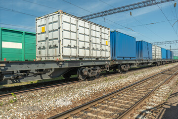 Cargo containers at a railway station in Russia