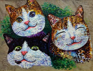 Art painting Acrylic color Smiling cute  cat , pretty cat , cute kitten , feline 