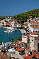 Split, Croatia - view from the tower to the Old town, Adriatic sea and port