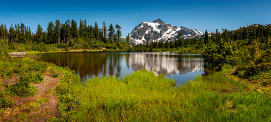 Picture Lake with Mount Shuksan in the Background. This Lake is the centerpiece of a strikingly...