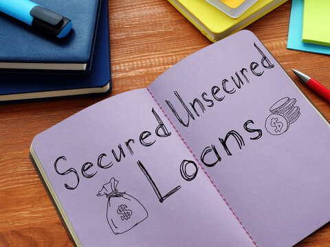 Secured vs Unsecured Loans is shown on the conceptual business photo