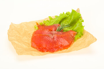 Sliced salmon fillet served rosemary
