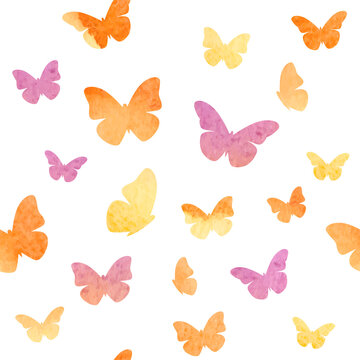 Seamless pattern with watercolor butterflies