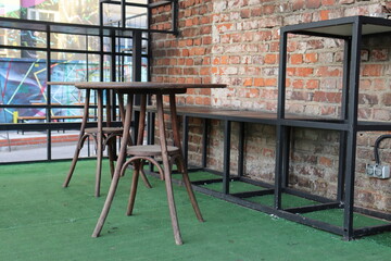 Fototapeta na wymiar pubs veranda interior with furniture