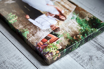 Canvas print. Photo printed on canvas. Sample of stretched wedding photography with gallery wrap