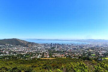 Fototapeta na wymiar Cape Town Cityscape as seen from Table Mountain top, Western Cape, South Africa