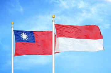 Taiwan and Indonesia two flags on flagpoles and blue sky