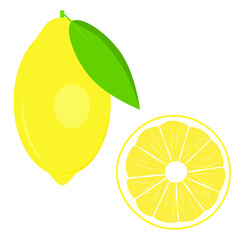 Lemon and lemon slice. Isolated vector images on a white background. Clipart