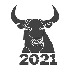 Hedd of bull Silhouette full face, drawn with one line.