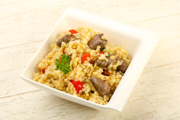 Bulgur with chicken hearts