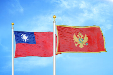 Taiwan and Montenegro two flags on flagpoles and blue sky