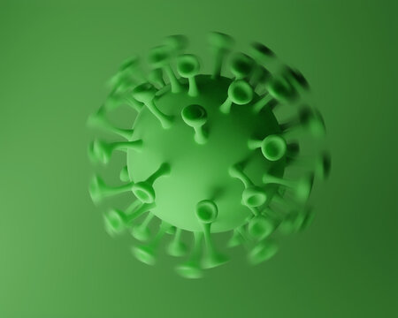 3D Rendering of a Moving Coronavirus Particle in Space - Green on Green Background
