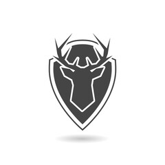 Antler deer head in shield icon with shadow