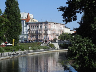 View of the canal, buildings in Bydgoszcz