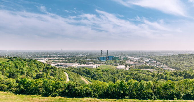 View from top of Halde Hoheward to industrial district - Recklinghausen, Germany