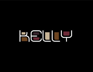 Kelly Name Art in a Unique Contemporary Design in Java Brown Colors