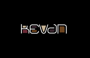 Kevan Name Art in a Unique Contemporary Design in Java Brown Colors