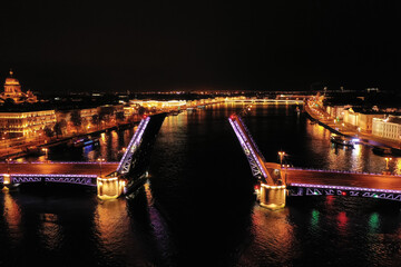 Fototapeta na wymiar Neva river. Palace Bridge in the nigth. St.-Petersburg, Russia