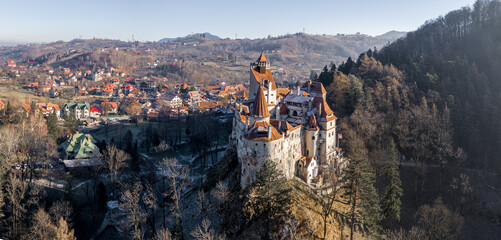 Bran Castle Dracula castle in Transylvania in Romania. Panoramic view