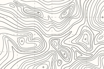 Topographic map or sheet with contours, relief, features, mountain texture and grid.