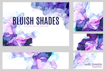 Violet shades watercolor cards collection, wet liquid
