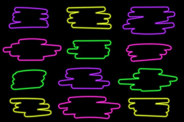 Obraz premium Set of bright neon frames for speech bubbles. Freeform in the form of brush strokes. Vector illustration.