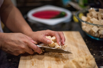 prepping food in the kitchen