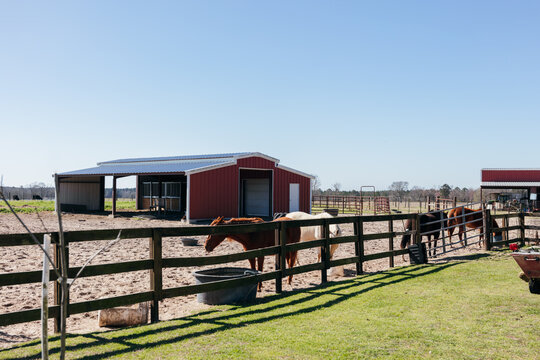 Horse ranch and barn in rural America