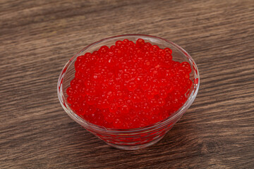 Red salmon caviar in the bowl